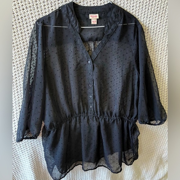 Mossimo Women’s Black Sheer Top w/Elastic Waist & Textured Polka Dots; Size XXL - Picture 1 of 11